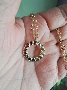 Multicolor Heart Gem Circle Pendant Necklace